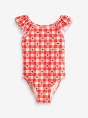 Red Gingham Heart Frill Shoulder Swimsuit (3mths-7yrs) - Image 6 of 9