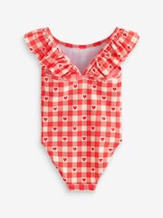 Red Gingham Heart Frill Shoulder Swimsuit (3mths-7yrs) - Image 7 of 9