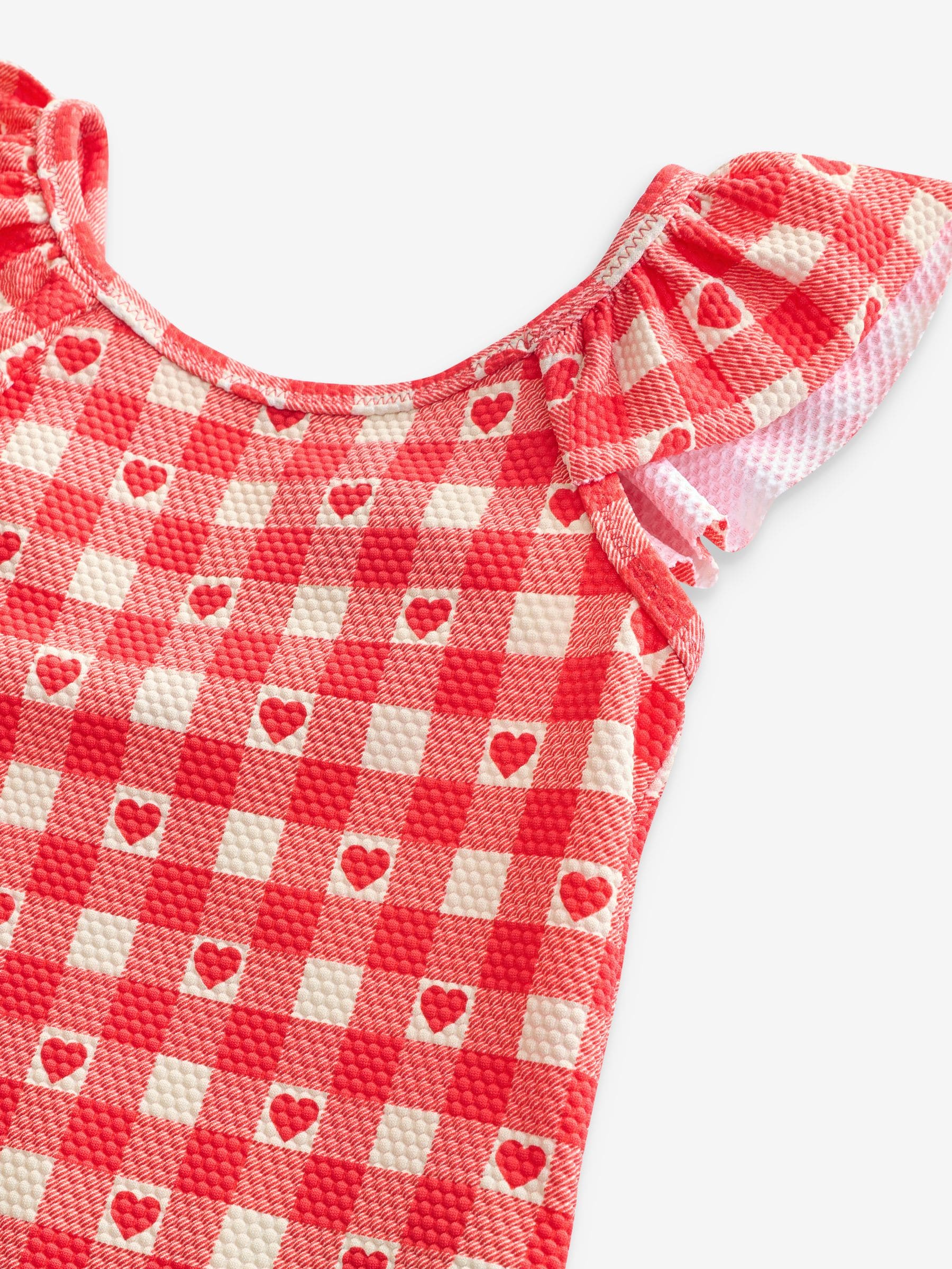 Buy Red Gingham Heart Frill Shoulder Swimsuit (3mths-7yrs) from
