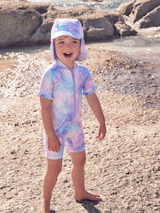 Purple Foil Frill Sleeve Sunsafe Swimsuit (3mths-10yrs) - Image 1 of 8