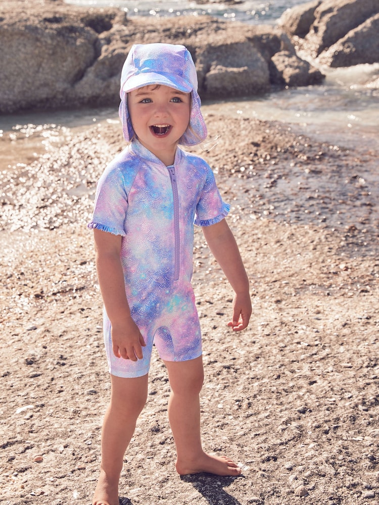 Purple Foil Frill Sleeve Sunsafe Swimsuit (3mths-10yrs) - Image 1 of 8