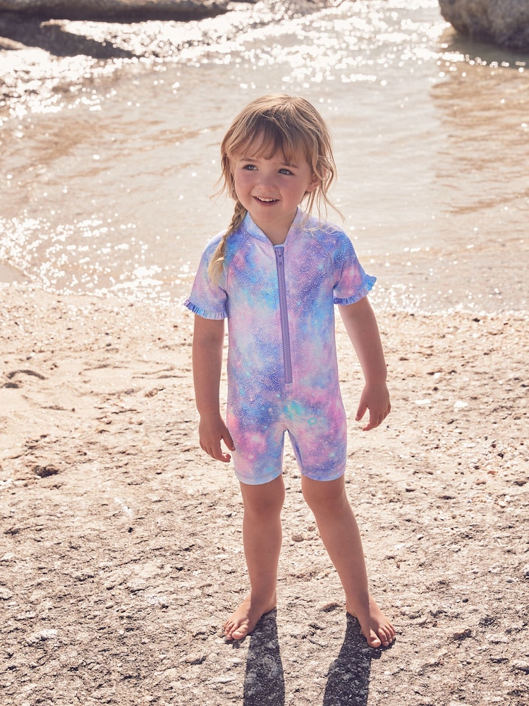 Purple Foil Frill Sleeve Sunsafe Swimsuit (3mths-10yrs) - Image 2 of 8