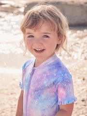 Purple Foil Frill Sleeve Sunsafe Swimsuit (3mths-10yrs) - Image 4 of 8