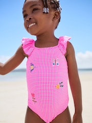 Pink Gingham Frill Shoulder Swimsuit (3mths-7yrs) - Image 1 of 8