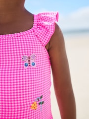 Pink Gingham Frill Shoulder Swimsuit (3mths-7yrs) - Image 4 of 8