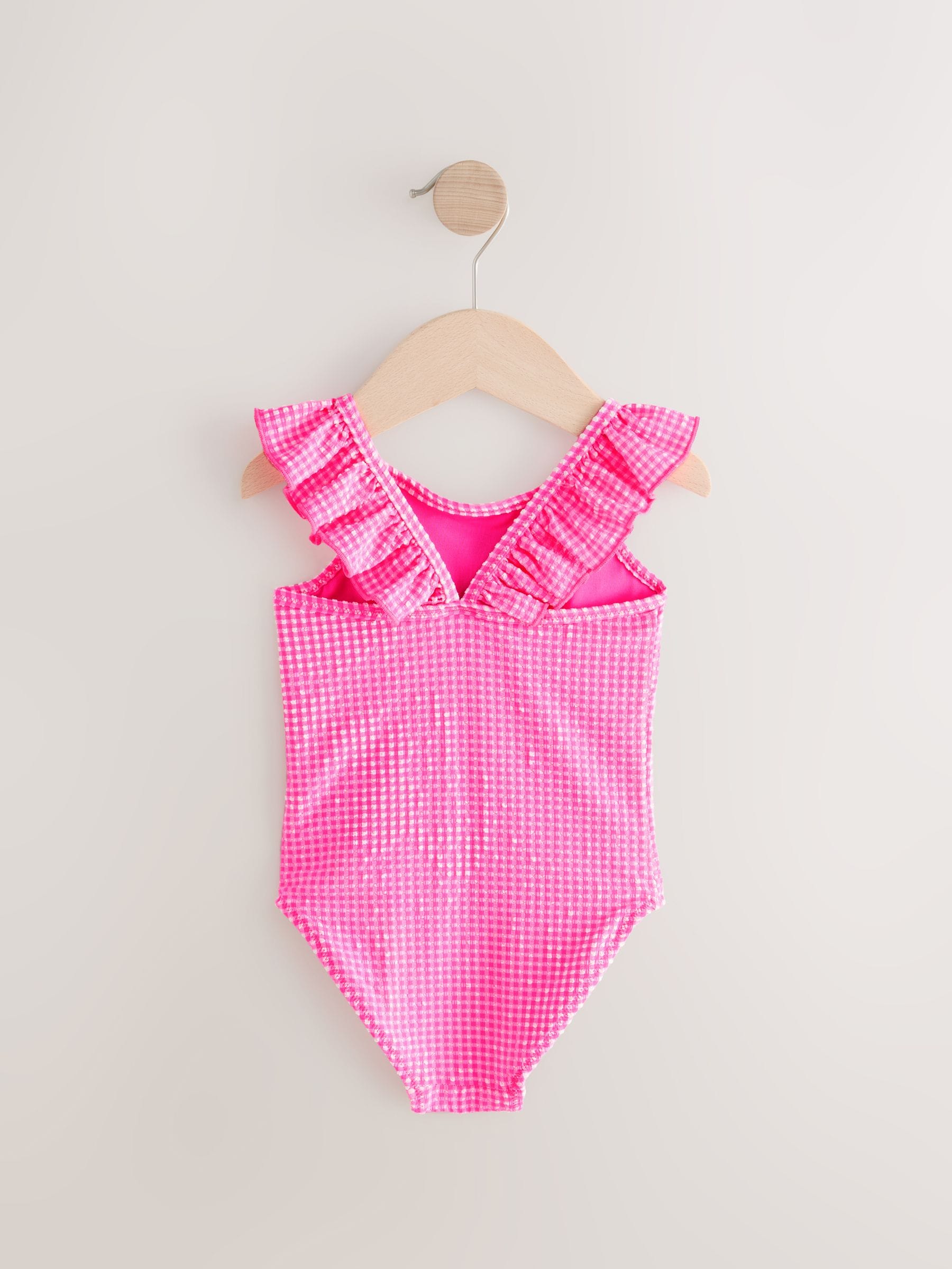 Buy Pink Gingham Frill Shoulder Swimsuit (3mths-7yrs) from