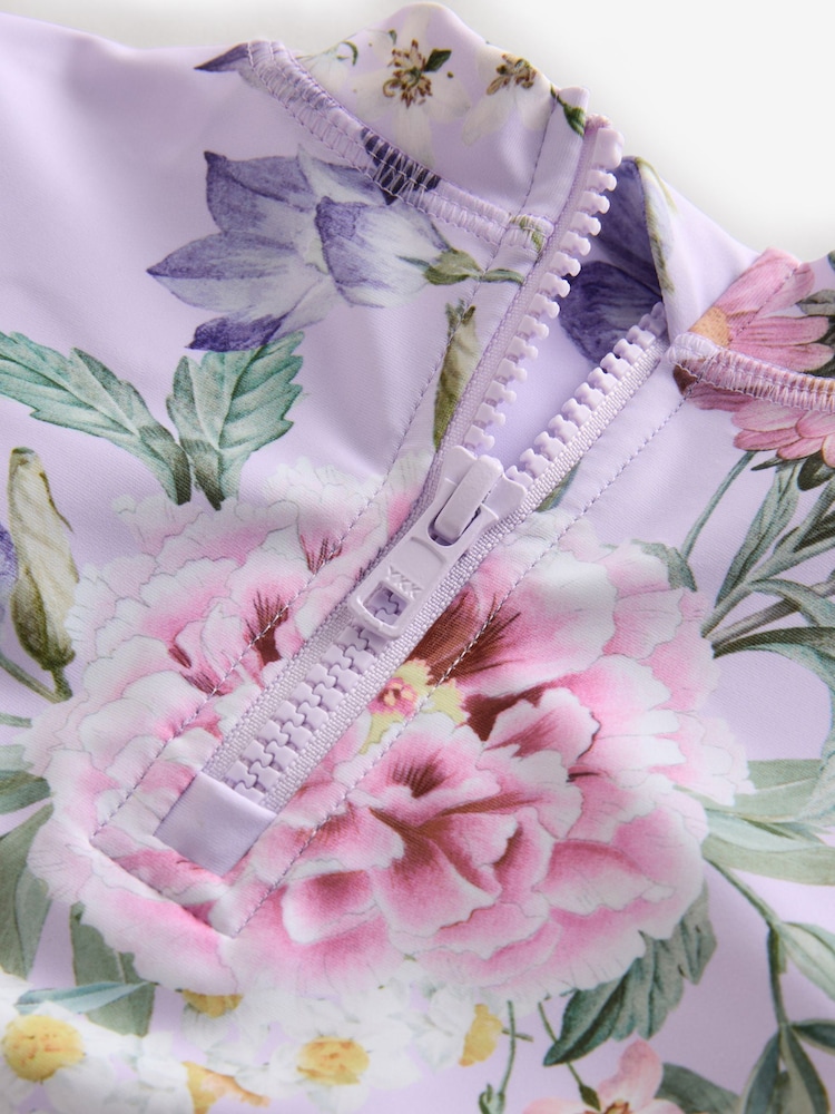 Liliowofioletowy w kwiaty - Kostium kąpielowy zakrywający przed słońcem (3 mies. – 7 lat) - Image 9 of 10