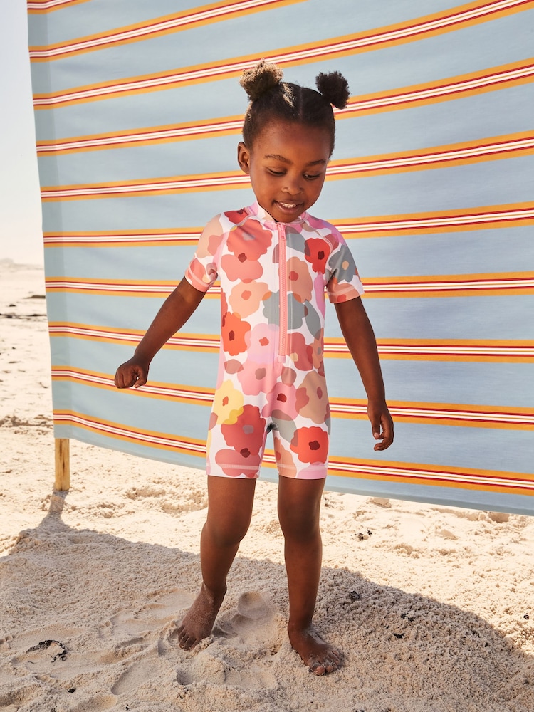 Pink/Rust Floral Sunsafe Swimsuit (3mths-10yrs) - Image 1 of 8 Pink/Rust Floral Sunsafe Swimsuit (3mths-10yrs) - Image 1 of 8