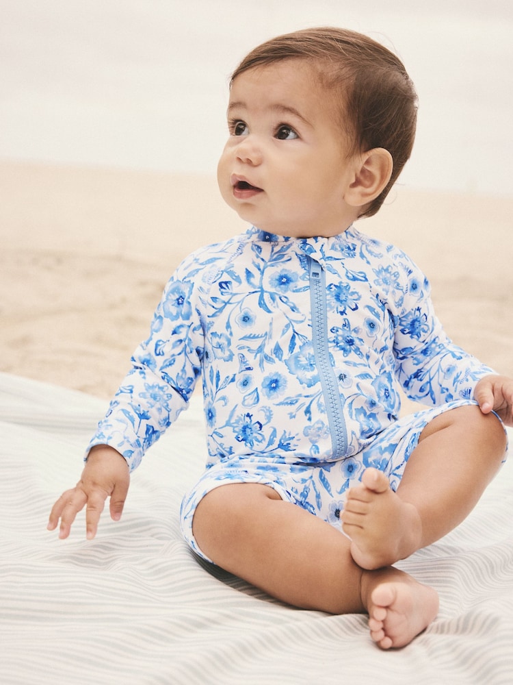 Blue Floral Baby Sunsafe Swimsuit (0mths-3yrs) - Image 1 of 7