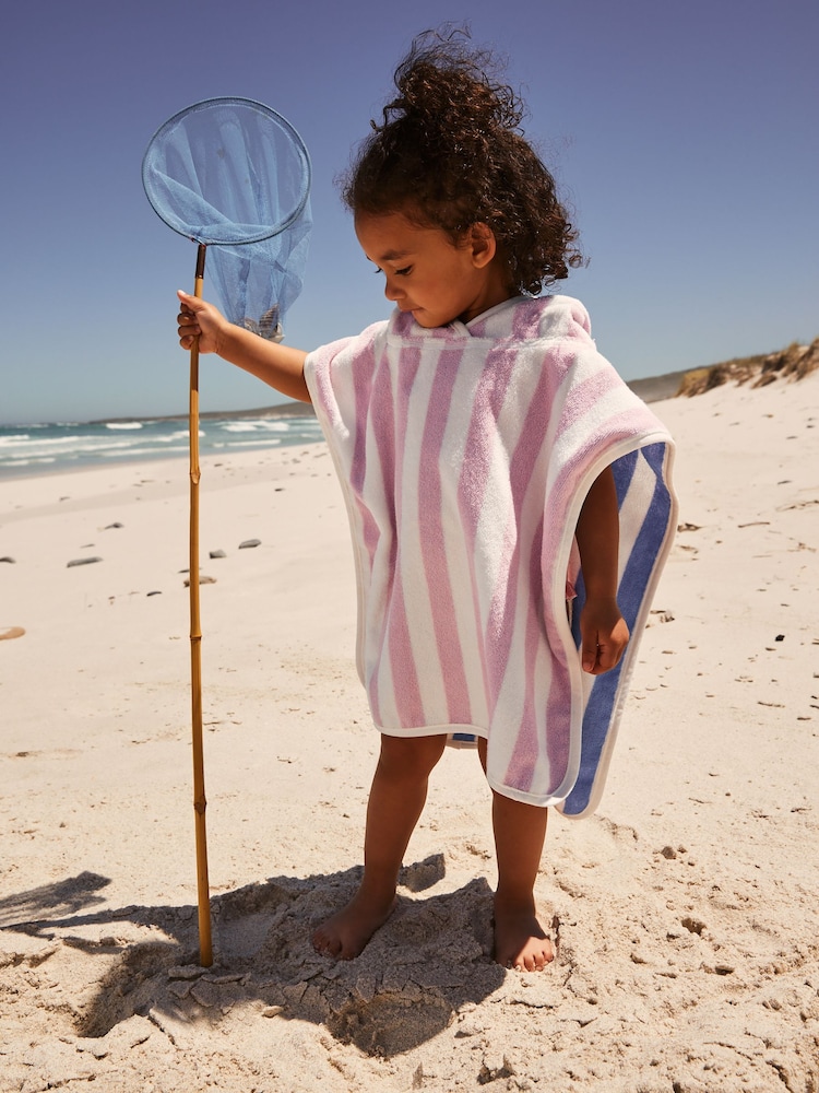 Blue/Pink Reversible Towelling 100% Cotton Poncho (9mths-10yrs) - Image 1 of 9