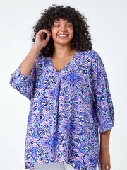 Roman Purple Printed Pleat Front Top - Image 1 of 5