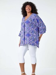 Roman Purple Printed Pleat Front Top - Image 2 of 5