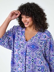 Roman Purple Printed Pleat Front Top - Image 4 of 5