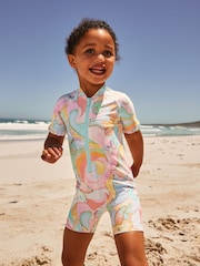 Multi Pastel Butterfly Frill Sleeve Sunsafe Swimsuit (3mths-10yrs) - Image 1 of 9