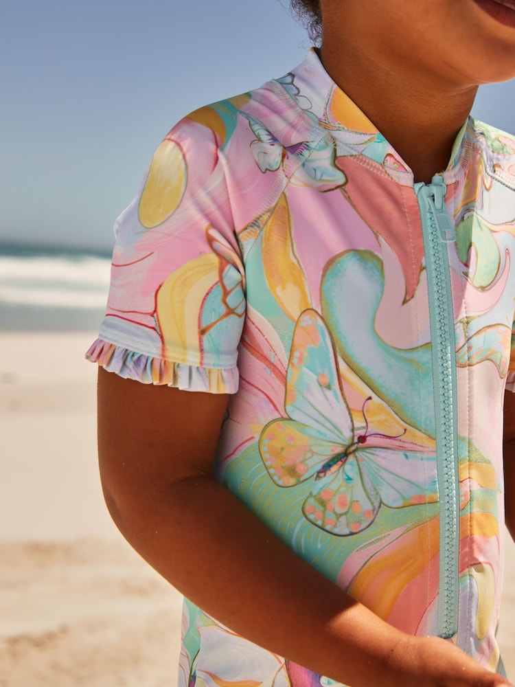 Papillon pastel multicolore - Maillot de bain Sunsafe à manches volantées (3mths-10yrs) - Image 5 of 9