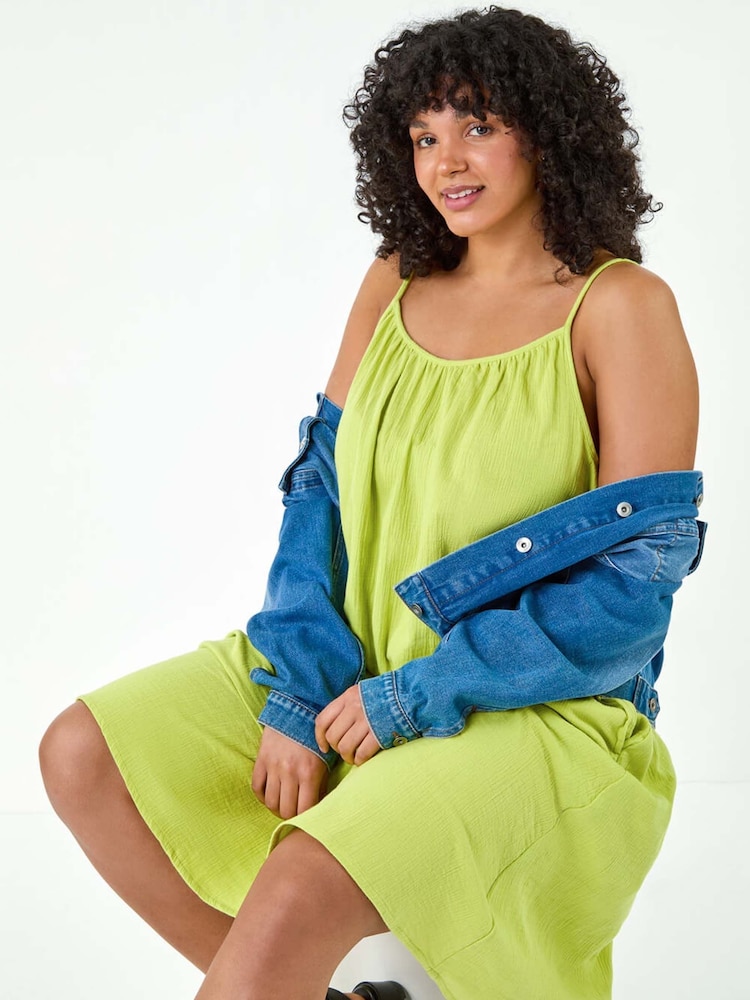 Roman Green Strappy 100% Cotton Pocket Dress - Image 1 of 5