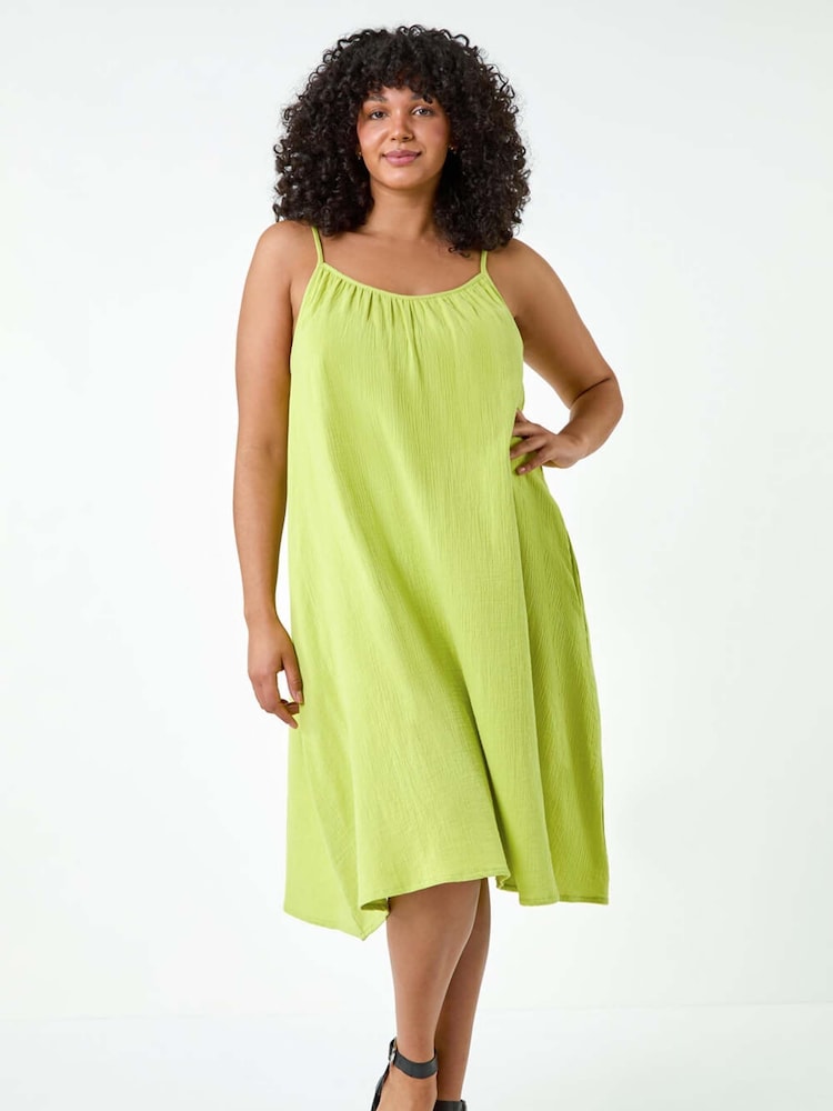 Roman Green Strappy 100% Cotton Pocket Dress - Image 2 of 5