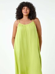 Roman Green Strappy 100% Cotton Pocket Dress - Image 4 of 5