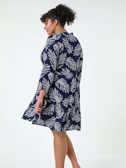 Roman Blue Leaf Print Wrap Smock Dress - Image 3 of 5