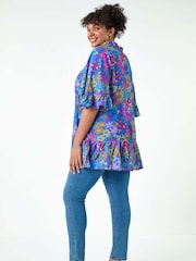 Roman Blue Floral Frill Tie Detail Top - Image 3 of 5