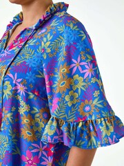 Roman Blue Floral Frill Tie Detail Top - Image 5 of 5