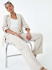 Dusk Natural Elasticated Linen Blend Tailored Trousers - Image 1 of 5