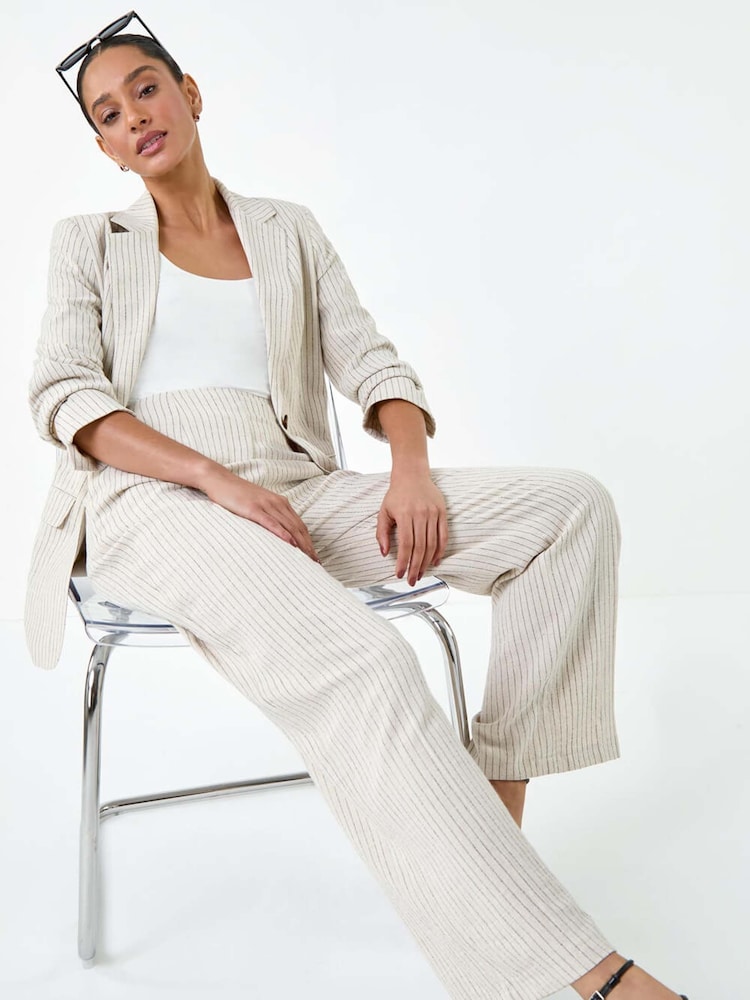 Dusk Natural Elasticated Linen Blend Tailored Trousers - Image 1 of 5