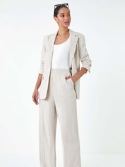 Dusk Natural Elasticated Linen Blend Tailored Trousers - Image 2 of 5