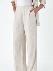 Dusk Natural Elasticated Linen Blend Tailored Trousers - Image 4 of 5