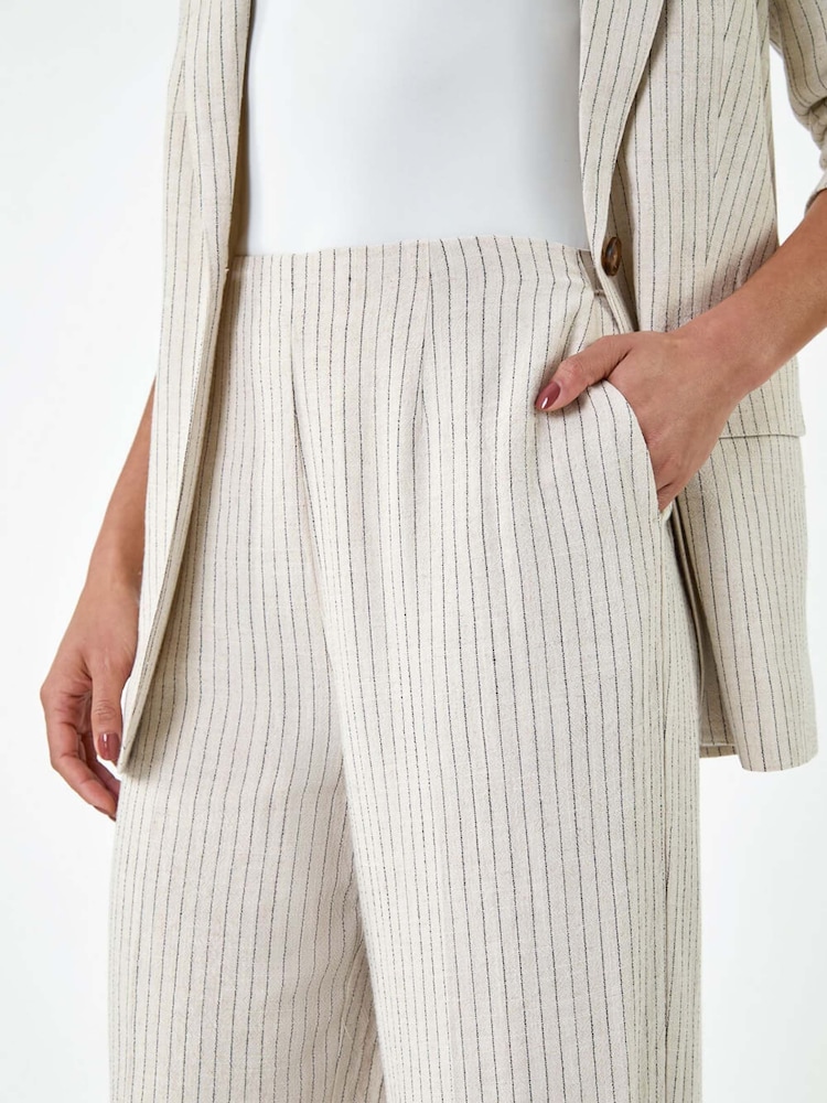Dusk Natural Elasticated Linen Blend Tailored Trousers - Image 5 of 5