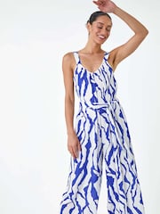 Dusk Blue Animal Print Belted Jumpsuit - Image 4 of 5