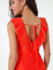 Dusk Orange Pleated Tie Back Fit and Flare Midi Dress - Image 5 of 5