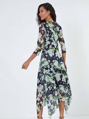 Dusk Green Abstract Stretch Mesh Hanky Hem Wrap Dress - Image 3 of 5