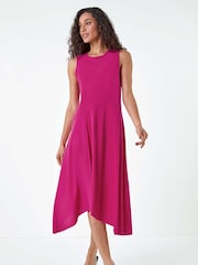 Dusk Pink Asymmetric Sleeveless Stretch Midi Dress - Image 1 of 5