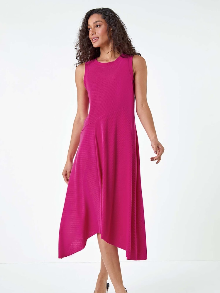 Dusk Pink Asymmetric Sleeveless Stretch Midi Dress - Image 1 of 5