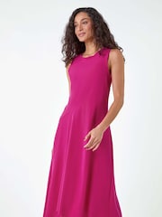 Dusk Pink Asymmetric Sleeveless Stretch Midi Dress - Image 3 of 5