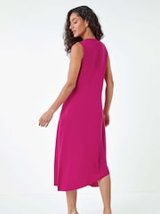 Dusk Pink Asymmetric Sleeveless Stretch Midi Dress - Image 4 of 5