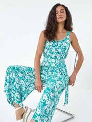 Dusk Blue Floral Print Belted Jumpsuit - Image 1 of 5