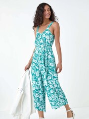 Dusk Blue Floral Print Belted Jumpsuit - Image 2 of 5