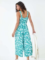 Dusk Blue Floral Print Belted Jumpsuit - Image 3 of 5