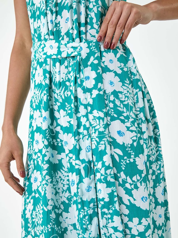 Dusk Blue Floral Print Belted Jumpsuit - Image 5 of 5