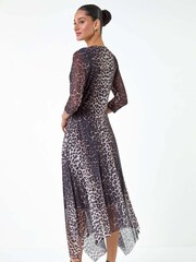 Dusk Black Animal Stretch Mesh Hanky Hem Wrap Dress - Image 3 of 5