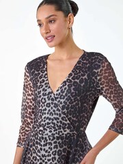 Dusk Black Animal Stretch Mesh Hanky Hem Wrap Dress - Image 5 of 5