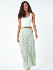 Dusk Green Ditsy Floral Belted Maxi Skirt - Image 2 of 5