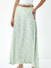 Dusk Green Ditsy Floral Belted Maxi Skirt - Image 3 of 5