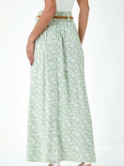 Dusk Green Ditsy Floral Belted Maxi Skirt - Image 4 of 5