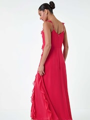 Dusk Pink Asymmetric Frill Detail Maxi Dress - Image 3 of 5