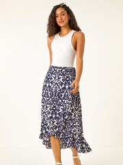 Dusk Blue Frill Abstract Print Wrap Skirt - Image 2 of 5