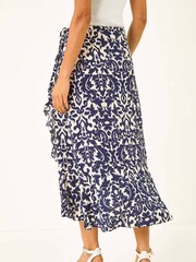 Dusk Blue Frill Abstract Print Wrap Skirt - Image 3 of 5