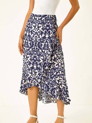 Dusk Blue Frill Abstract Print Wrap Skirt - Image 4 of 5